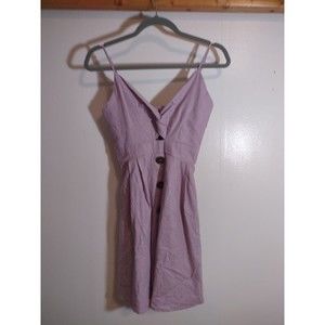 Iris Women's M Linen Blend Purple Dress Summer Sun Strap Button Short